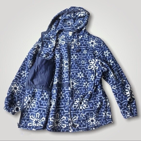 LL Bean Vintage USA Made Polartec Snowflake Fleece Hoodie Parka Jacket Blue - Picture 8 of 16